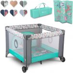  LIONELO Fie Parque para bebés De viaje Para niños de hasta 15 kg Perfecto en casa y de vacaciones Sistema de plegado seguro Bolsa incluida Gris y turquesa